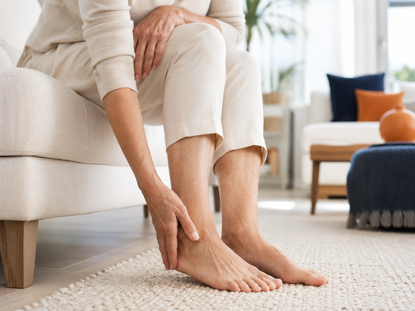 Woman noticing changes in sensation in her foot